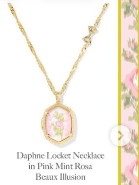 NEW Kendra Scott x LoveShackFancy Daphne Gold Locket Necklace Pink Mint Rose
